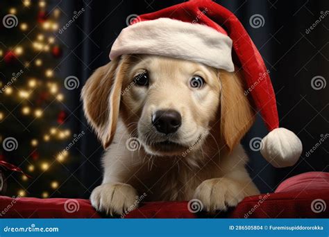 Santa S Little Helper Dog in a Santa Hat Stock Illustration ...