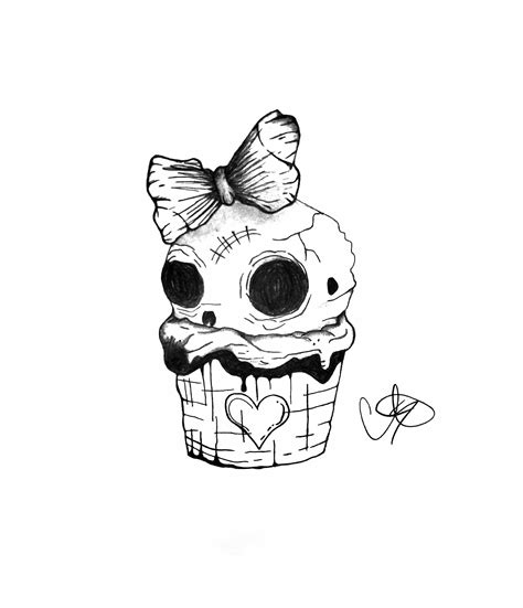 Skull Cupcake 8x10 Art Print, Cute Creepy Drawings, Horror Art, Macabre Art, Occult Drawings ...