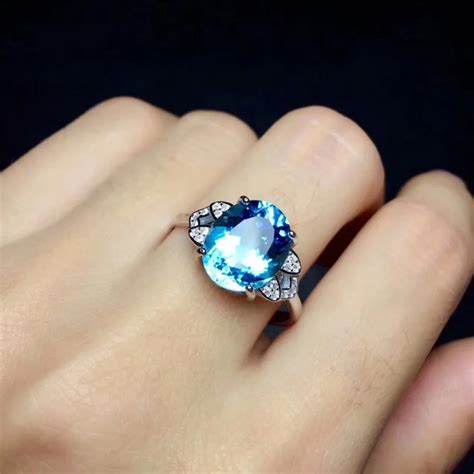 Fashion Elegant flowers triangle Natural blue topaz gem Ring S925 ...