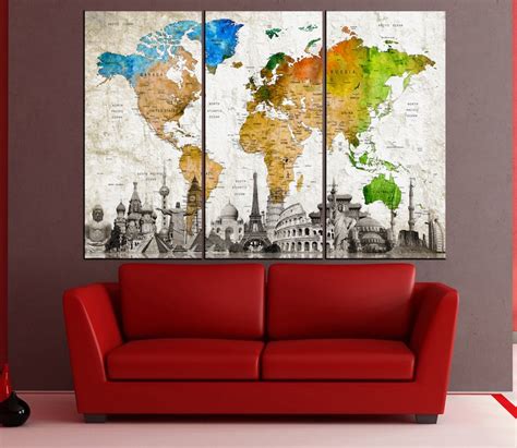 Large Push Pin World Map Wall Art Abstract Map Canvas Print - Etsy