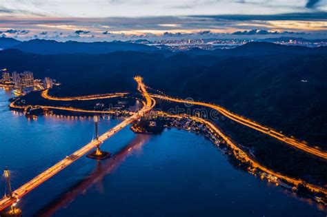 Aerial View of Ting Kau Bridge, Tsing Yi, Hong Kong, Night Stock Image ...