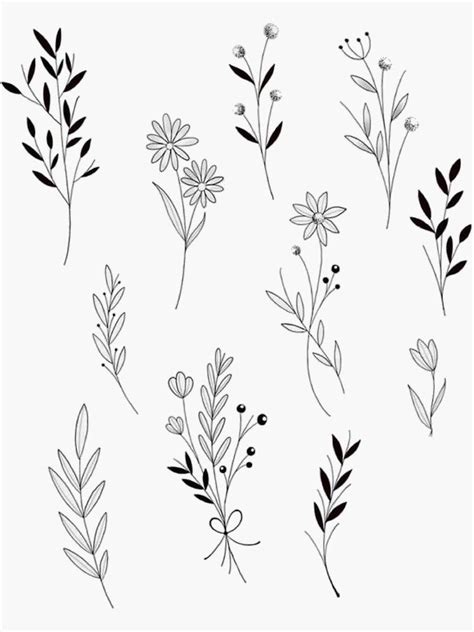 "dainty flowers & leaves" Sticker by tatumpaigee | Redbubble Kritzelei ...