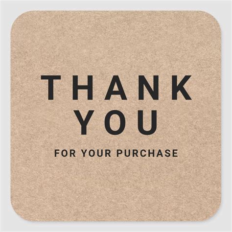 Simple brown kraft thank you for your purchase square sticker | Zazzle | Black and white ...