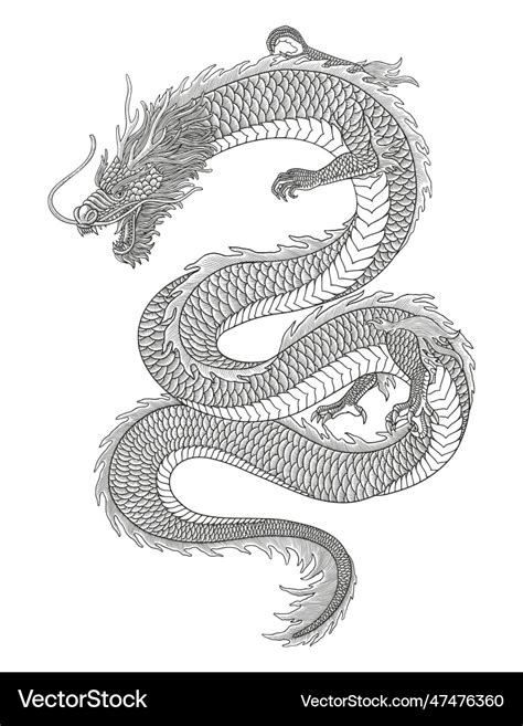 Japanese dragon vintage engraving drawing s Vector Image