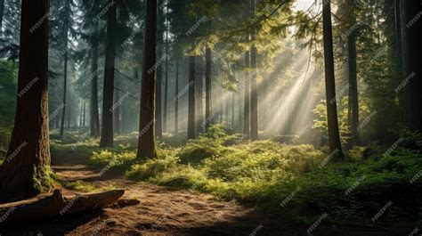 Premium Photo | A forest with sun rays in the background