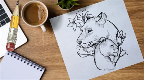 Lioness And Cubs Drawing