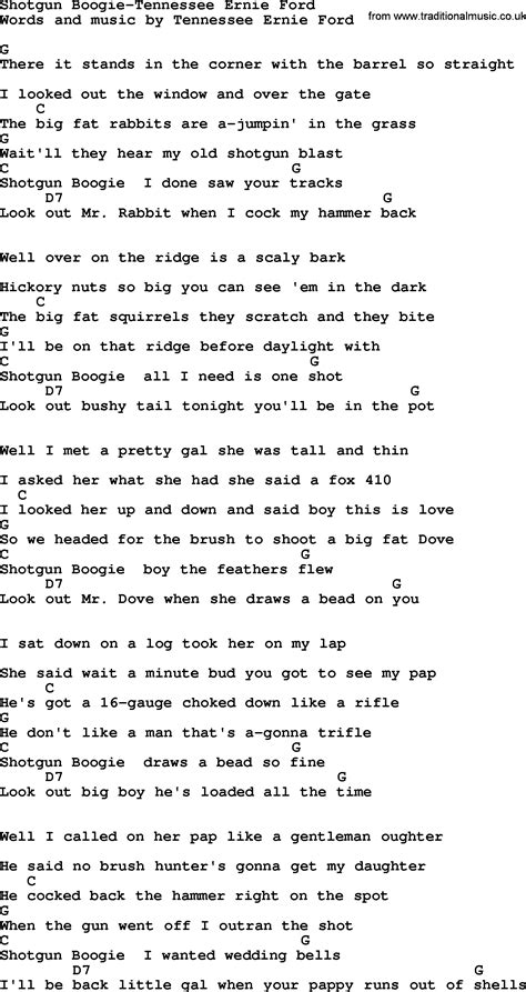 Country Music:Shotgun Boogie-Tennessee Ernie Ford Lyrics and Chords