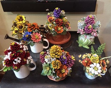 Pinecone flower arrangements by Cat | Pine cone art, Flower crafts, Pine cone crafts