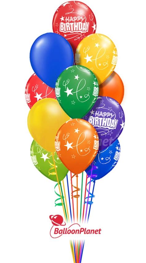 12 Balloon Salute Birthday Balloon Bouquet (14 Balloons) - Balloon Delivery by BalloonPlanet.com