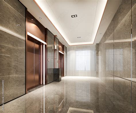 3d rendering modern steel elevator lift lobby in business hotel with luxury design near corridor ...