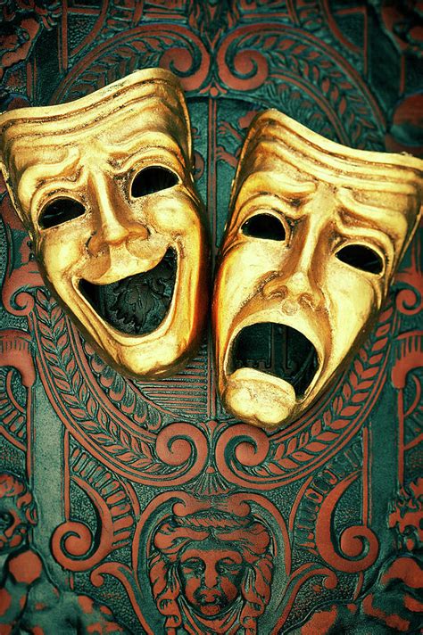 Golden Comedy And Tragedy Masks On by David Muir