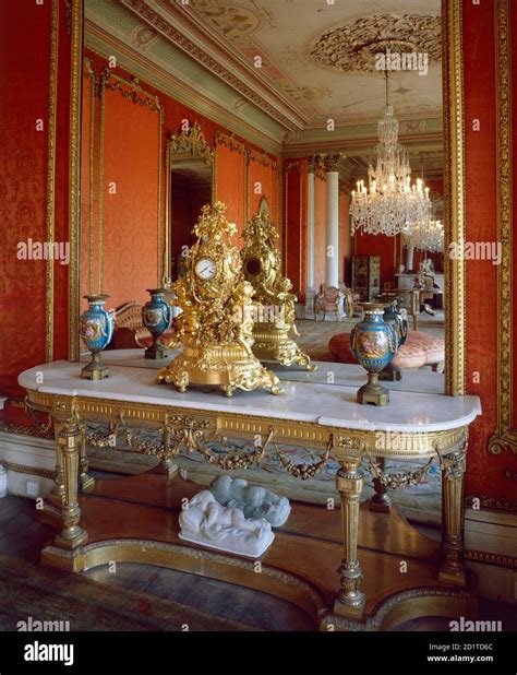 BRODSWORTH HALL, South Yorkshire. Interior view. Table with ornate ...