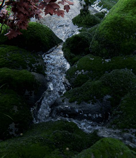 zen garden waterfall detail shots : r/blender