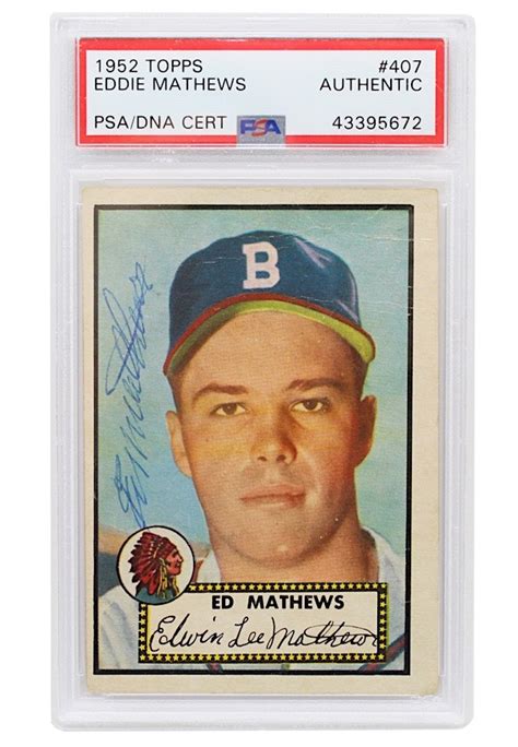 Lot Detail - 1952 Topps #407 Eddie Mathews Autographed Baseball Card ...