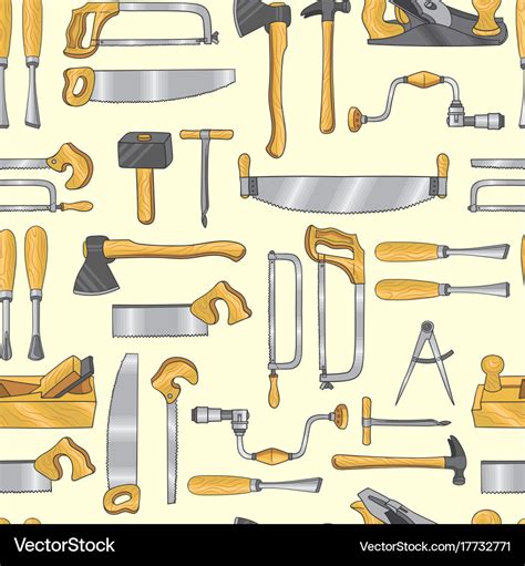 Seamless pattern set with carpentry tools Vector Image