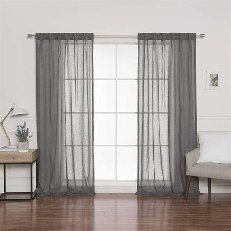 Quality Home Faux Linen Sheer Curtains - Back Tab/Rod Pocket - Dark Grey - 52" W x 84" L (2 ...