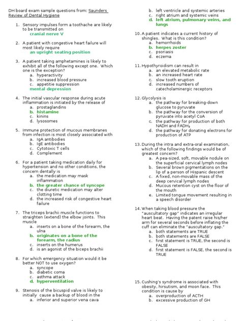 Dental Hygiene Board Exam Sample Questions | PDF | Heart | Immune System