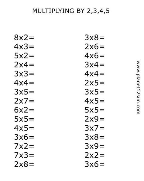 Multiplication 2 3 4 5 Worksheet