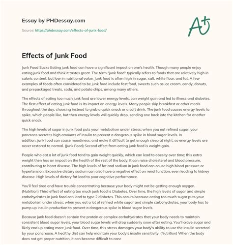 Effects of Junk Food (600 Words) - PHDessay.com