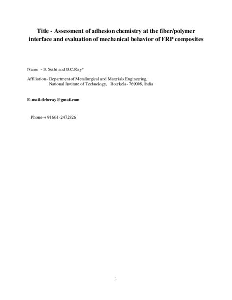 (PDF) Assessment of adhesion chemistry at the fiber/polymer interface and evaluation of ...