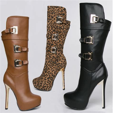 New 2015 Women's 14cm Platform High Heels Boots Brown Black High Heels ...