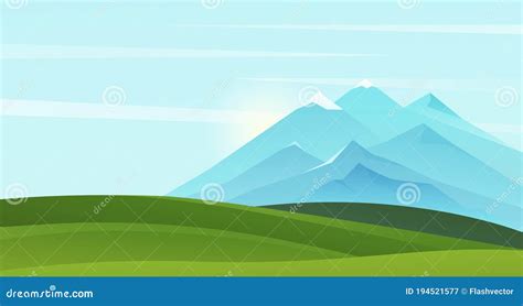 Mountain Summer Landscape Vector Illustration, Cartoon Mountainous Natural Simple Scenery ...