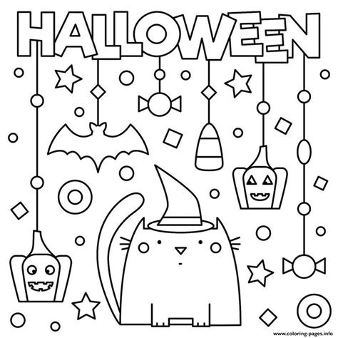 Halloween Cat Pumpkins Stars Kids Coloring page Printable