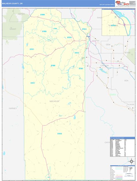 Malheur County, OR Zip Code Wall Map Basic Style by MarketMAPS - MapSales