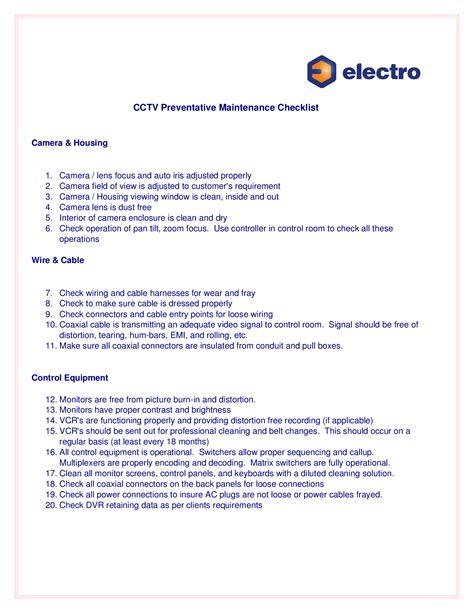 (DOC) CCTV Preventative Maintenance Checklist - DOKUMEN.TIPS