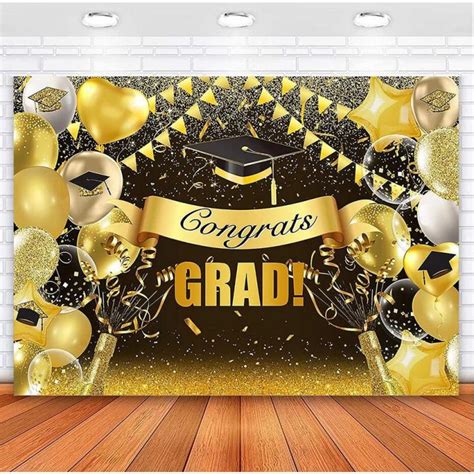 7x5ft Congrats Grad Backdrop Gold Balloons Champagne Glass Class of ...