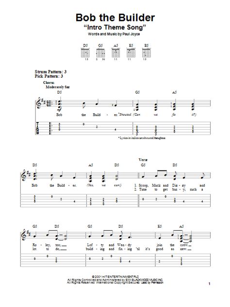 Bob The Builder "Intro Theme Song" by Paul Joyce - Easy Guitar Tab ...