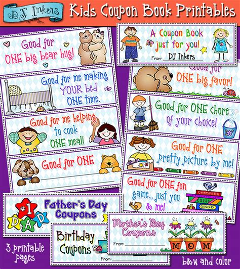 Printable coupons for kids to gift to parents and friends -DJ Inkers