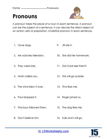 Pronouns Worksheets - 15 Worksheets.com