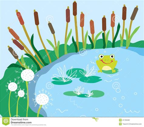 Cute Green Frog Cartoon On A Lily Pad Royalty Free Stock Image ...