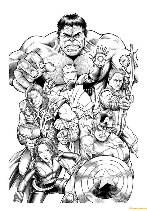 Team Members of Avengers Coloring Page - Free Printable Coloring Pages