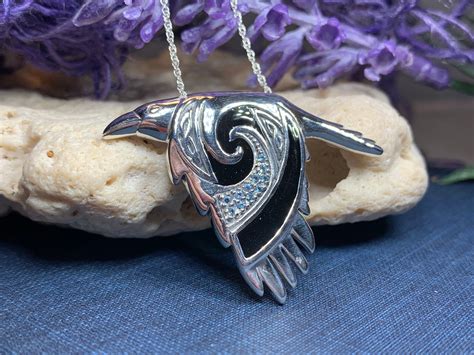 Raven Celtic Necklace, Wiccan Jewelry, Crow Pendant, Black Bird Pendant, Bird Jewelry, Pagan ...