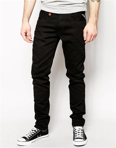 Lyst - Replay Jeans Anbass Slim Fit Stretch Jet Black in Black for Men