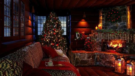 Cozy Christmas Log Cabin Ambience - Relaxing Fireplace and Blizzard ...