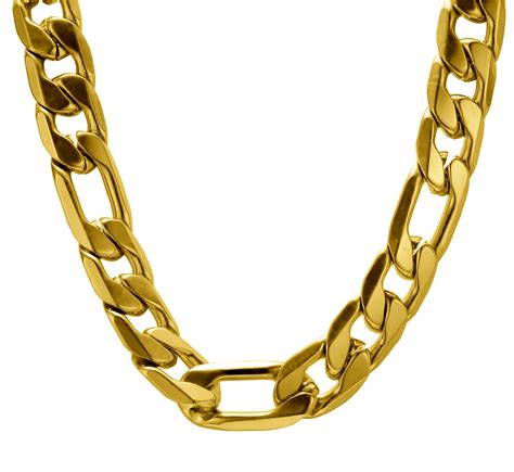 TwoBirch - 9 mm Figaro Chain Link Necklace for Men Boys Heavy 316L Gold Plated Stainless Steel ...