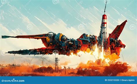 Rocket during Take Off Wallpaper Illustration Stock Illustration ...