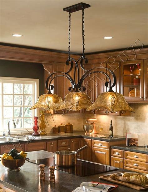 3 Light Chandelier Kitchen Island Pendant Iron/Glass French Country Tulip New #Country | Tuscan ...