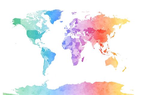 Watercolor Map Of The World Map Digital Art by Michael Tompsett