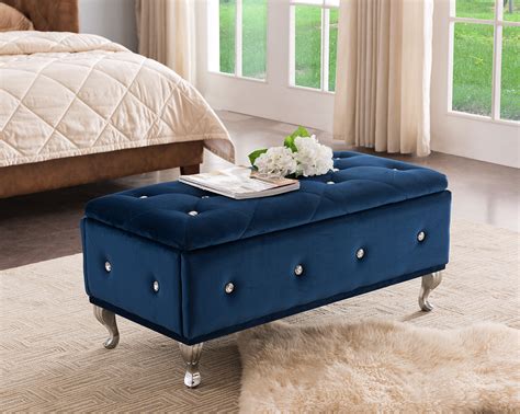 Kings Brand Furniture - Upholstered Tufted Storage Bench Ottoman, Blue ...