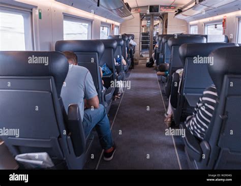 Interior of AVE train, which is a high-speed rail service in Spain Stock Photo - Alamy