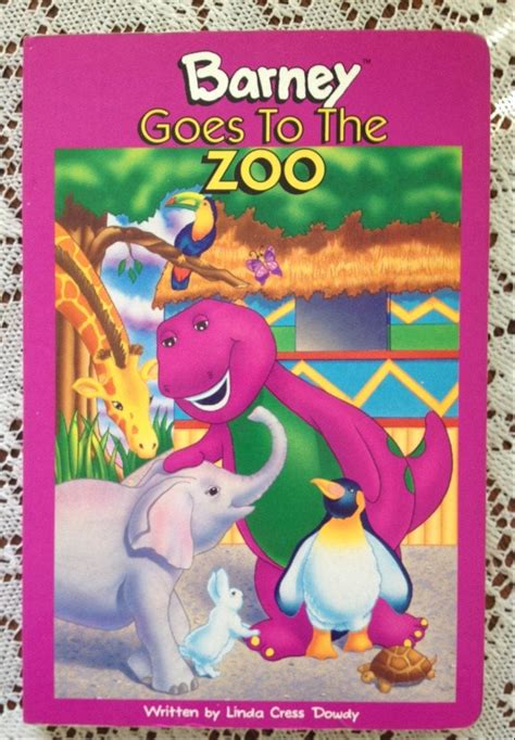 Vintage Barney Goes to the Zoo Board Book Pull Down Surprise