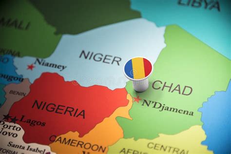 Chad Marked with a Flag on the Map Stock Photo - Image of flag ...