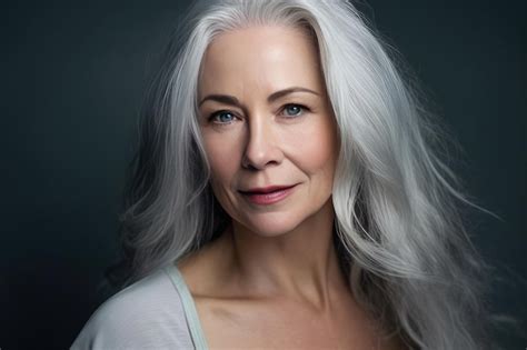 Premium AI Image | A woman with a gray hair and a blue eyes