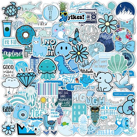 Buy EL Nido 100 Blue Sticker Pack, Cute Blue Stickers Waterproof 100% Vinyl Stickers, Boy Girl ...