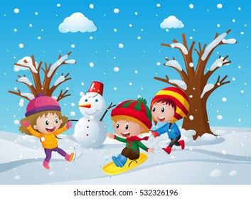 Kids Playing Winter Clipart Photos, Images and Pictures