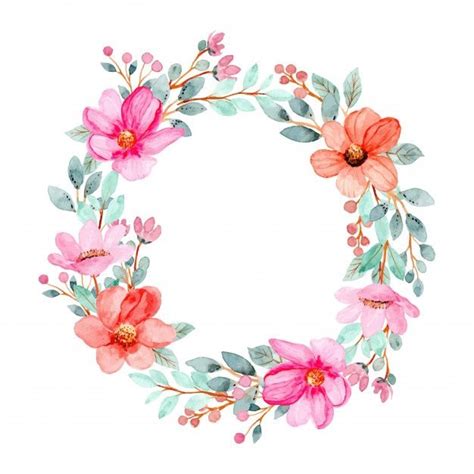 Watercolor Wreath Of Pink Flowers | Floral wreaths illustration, Flower ...